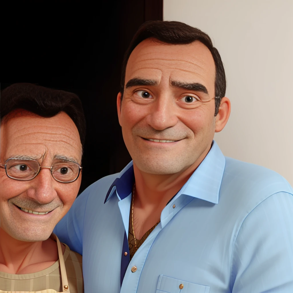 OLD MAN WITH COOK HATSHOT SMILING BLUE BUTTON SHIRT
WITH THE DAUGHTER ON THE SIDE SMILING