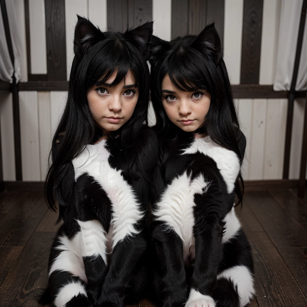 Two kittens were all black and one was black and white. Cute, kind-hearted, big-eyed, affectionate.