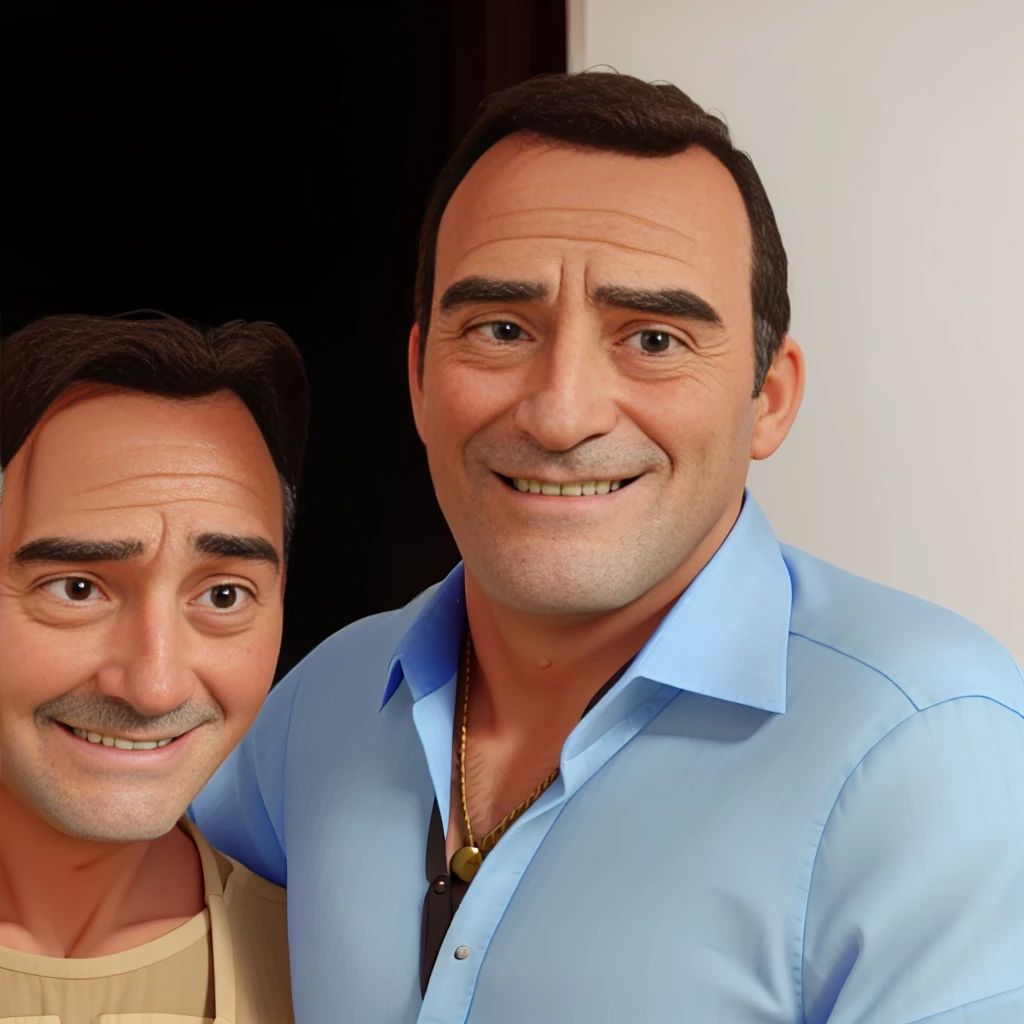 OLD MAN MASTER BOSS SMILING BLUE BUTTON SHIRT
WITH THE DAUGHTER ON THE SIDE SMILING