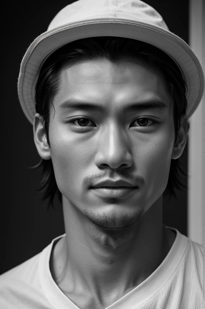 Male model,Asian people,Close up photography,Rembrandt light,black andwhite,8K,