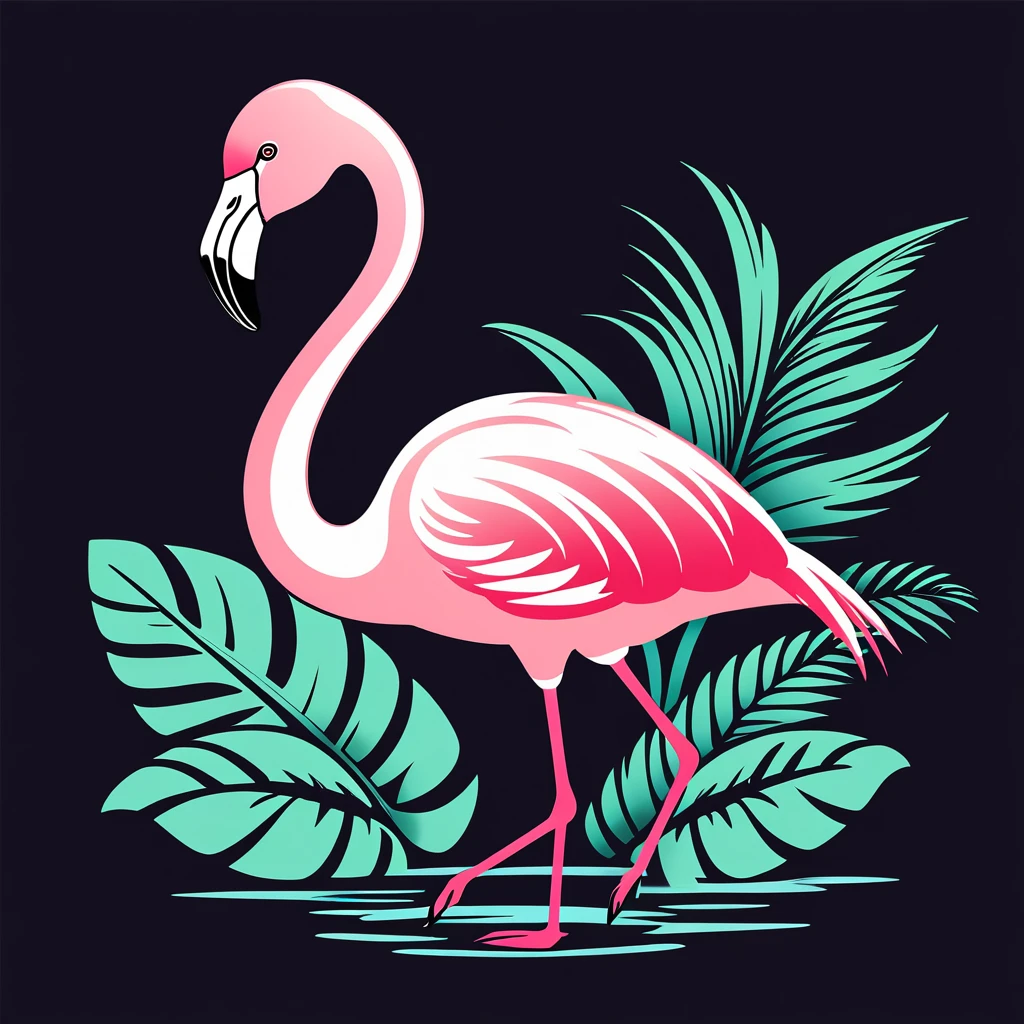 cute flamingo, illustration, vector graphics, strong contours