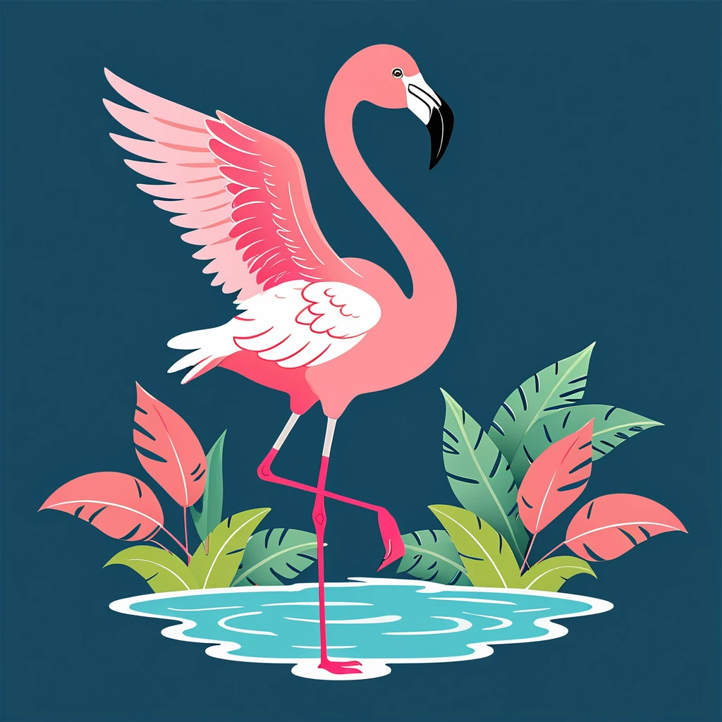 cute flamingo, illustration, vector graphics, strong contours