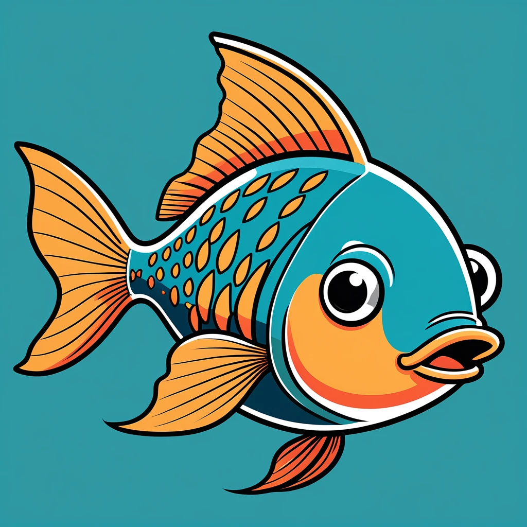 cute fish, illustration, vector graphics, strong contours
