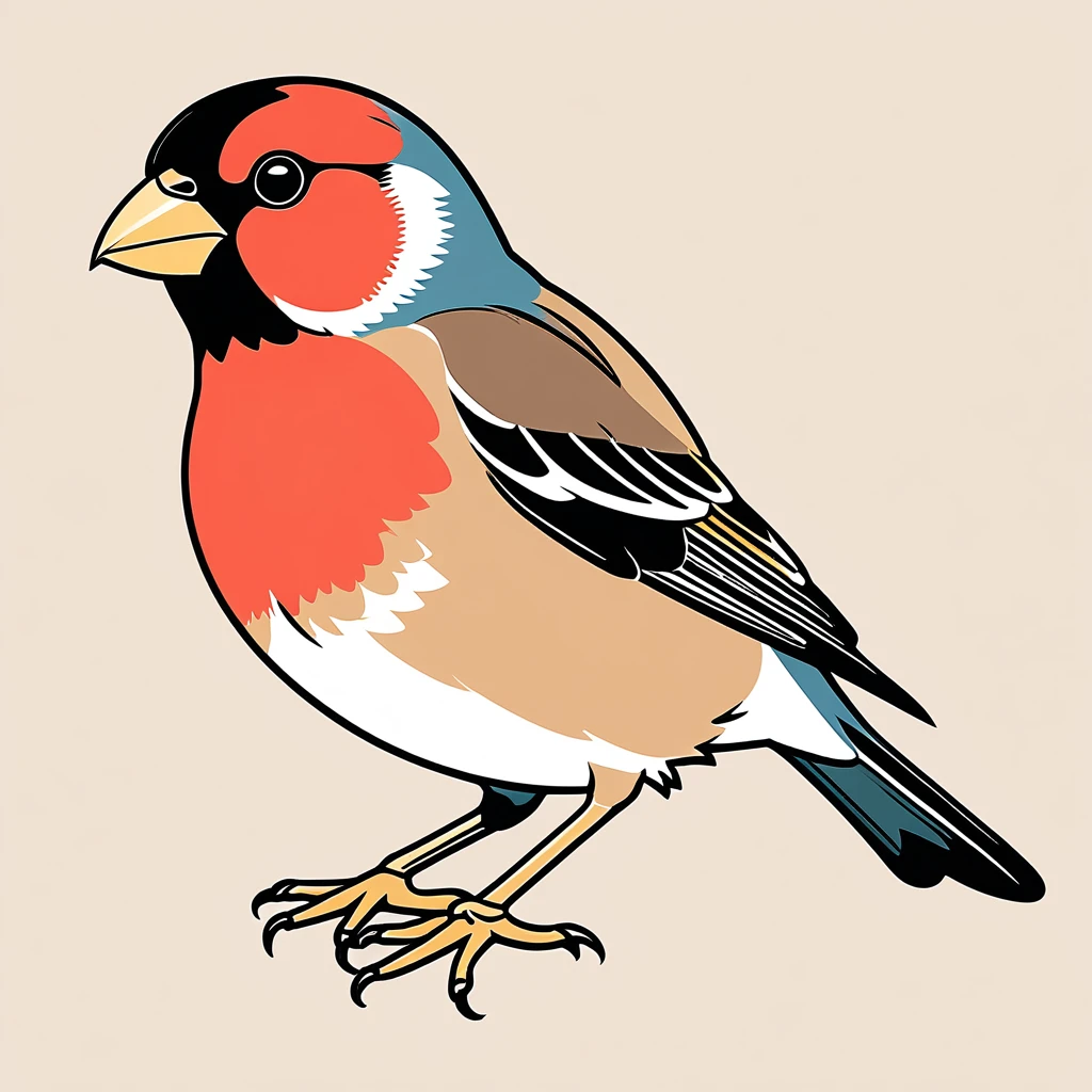 cute finch, illustration, vector graphics, strong contours
