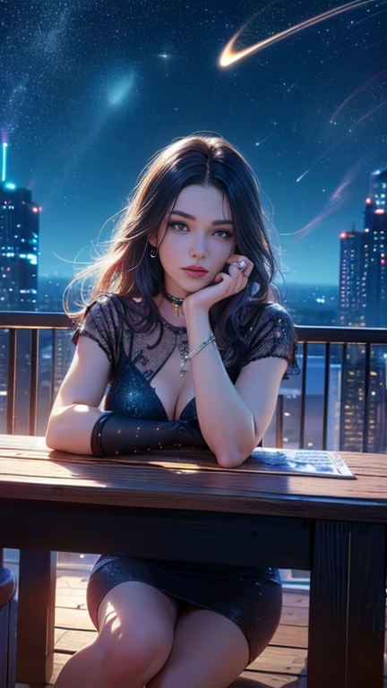 top quality, future world, State-of-the-art astrology, Beautiful Woman, flying hair, Zodiac signs, sexy images, whole body photo, ((Astrologer, star signs ring on table, Horoscope,constellations, night sky )) perfect hands, sexy pose