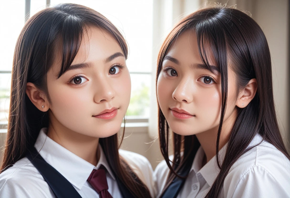 8k, raw photo, best quality, masterpiece, realistic, photo realistic, clear, professional lighting, beautiful face, best quality,ultra high res, realistic japanese beautiful, sisters, 2girls,