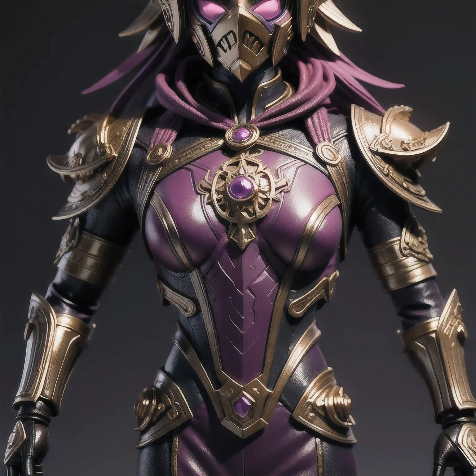 Close up of purple and gold toys, Super detailed fantasy characters, Science Fiction Characters render, detailed humanoid, Star Pathfinder Characters, Science Fiction Characters, Science Fiction Characters, humanoid character, very detailed character, Color Rendering, 3D Rendering Character Art 8K, Alien Armor, safi'jiiva armor, Marmoset Rendering