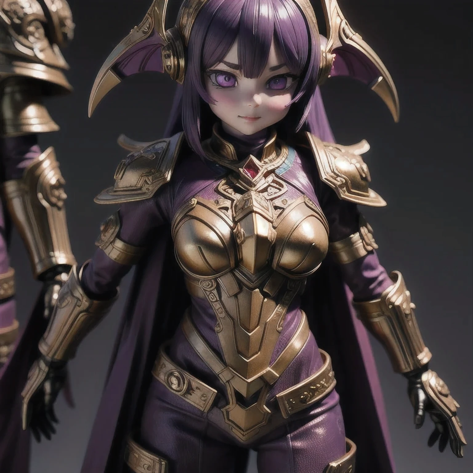 Close up of purple and gold toys, Super detailed fantasy characters, Science Fiction Characters render, detailed humanoid, Star Pathfinder Characters, Science Fiction Characters, Science Fiction Characters, humanoid character, very detailed character, Color Rendering, 3D Rendering Character Art 8K, Alien Armor, safi'jiiva armor, Marmoset Rendering