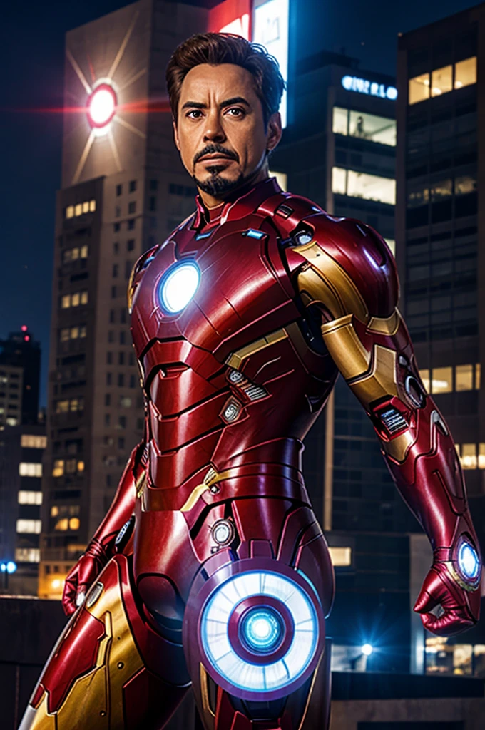Iron man man with a city