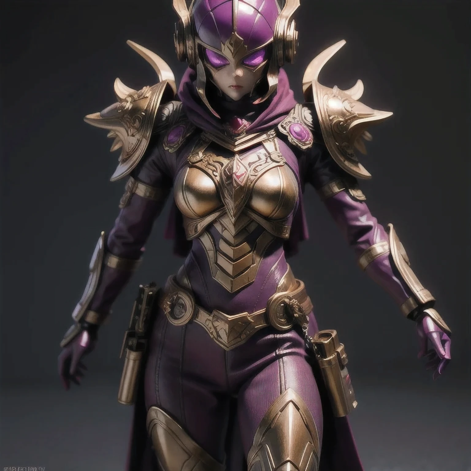 Close up of purple and gold toys, Super detailed fantasy characters, Science Fiction Characters render, detailed humanoid, Star Pathfinder Characters, Science Fiction Characters, Science Fiction Characters, humanoid character, very detailed character, Color Rendering, 3D Rendering Character Art 8K, Alien Armor, safi'jiiva armor, Marmoset Rendering