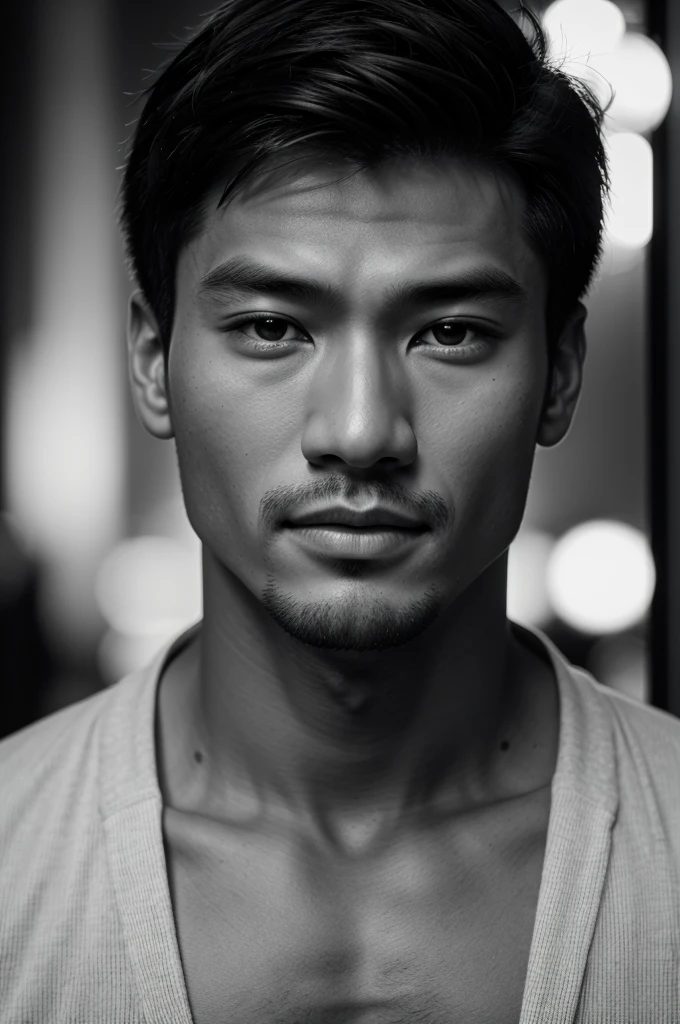 Male model,Asian people,Close up photography,Rembrandt light,black andwhite,8K,