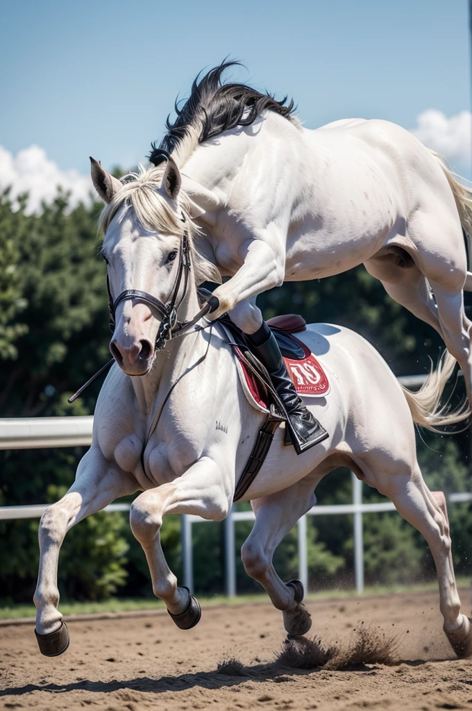 high resolution image. Quarter horse with white coat runs fast
