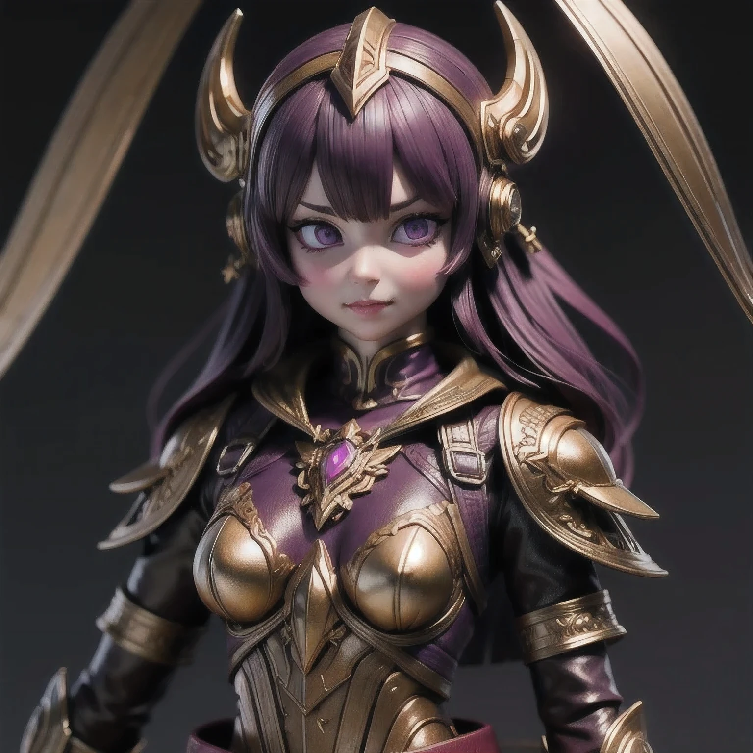 Close up of purple and gold toys, Super detailed fantasy characters, Science Fiction Characters render, detailed humanoid, Star Pathfinder Characters, Science Fiction Characters, Science Fiction Characters, humanoid character, very detailed character, Color Rendering, 3D Rendering Character Art 8K, Alien Armor, safi'jiiva armor, Marmoset Rendering