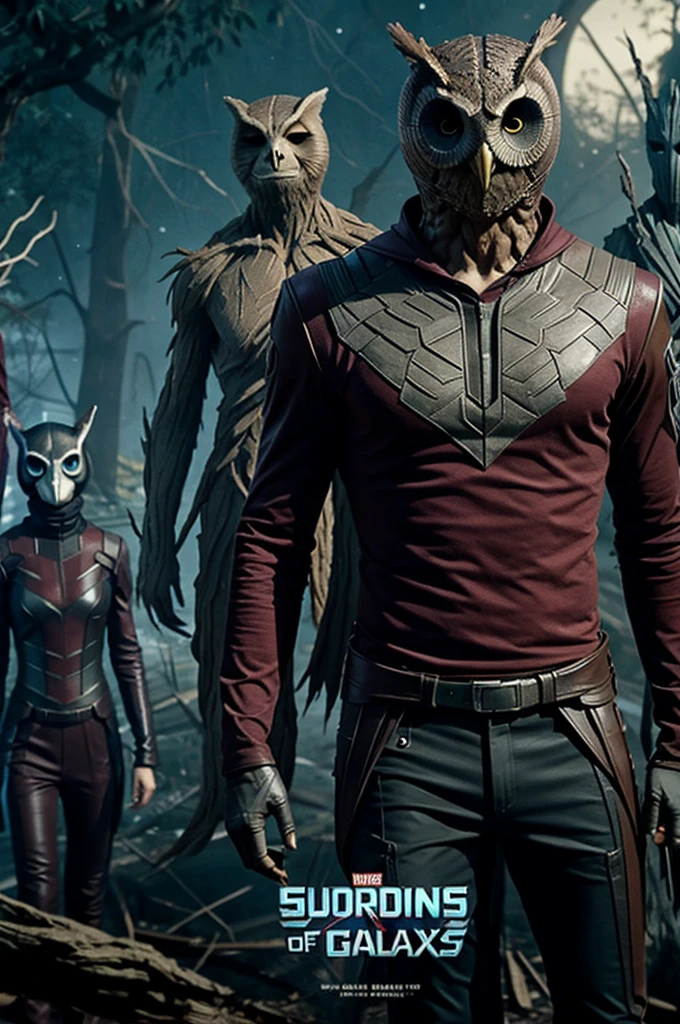 Slender owl in Guardians of the Galaxy style