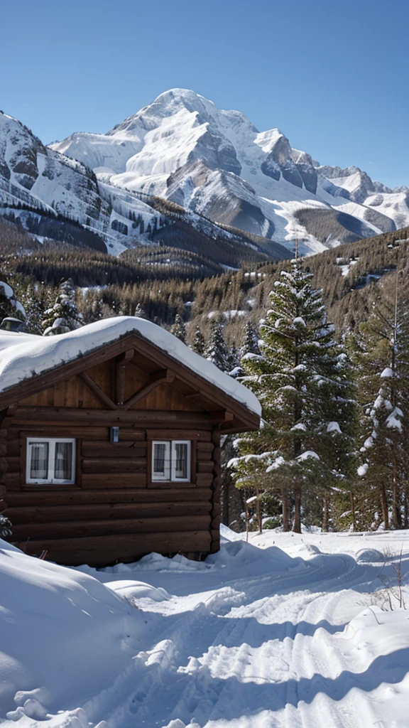 Hause, Mountain, snow, pines