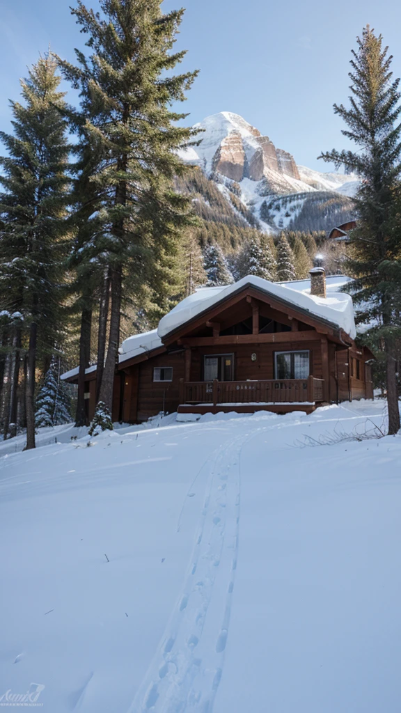 Hause, Mountain, snow, pines