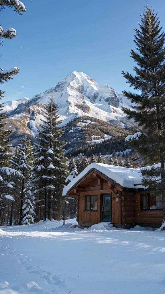 Hause, Mountain, snow, pines