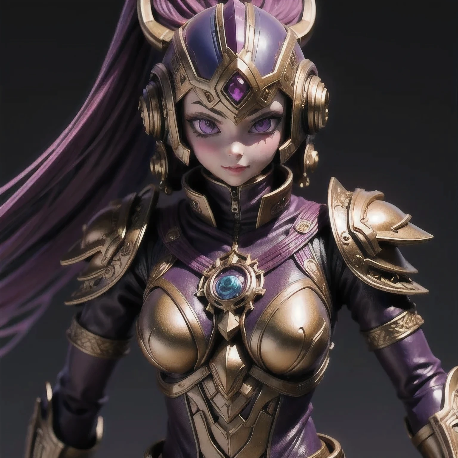 Close up of purple and gold toys, Super detailed fantasy characters, Science Fiction Characters render, detailed humanoid, Star Pathfinder Characters, Science Fiction Characters, Science Fiction Characters, humanoid character, very detailed character, Color Rendering, 3D Rendering Character Art 8K, Alien Armor, safi'jiiva armor, Marmoset Rendering