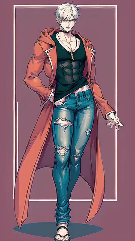 full body in image, masculine pose, unique hair, full man, dante jacket, hoodie, of dante, denim pants, male body, slender body, short hair, full body, hot body, sexy male body, dinamic pose. detalied pose, body, simple background, expressive face, focus on face, line art, sketch
