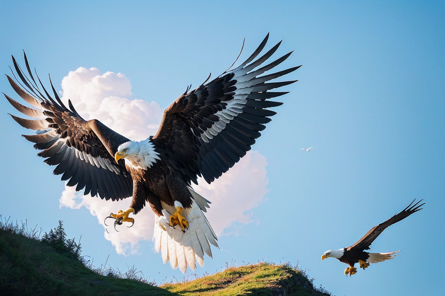 Highest quality　masterpiece　Photo style　Beauty　Eagle and Friends　dramatic　Fairytale