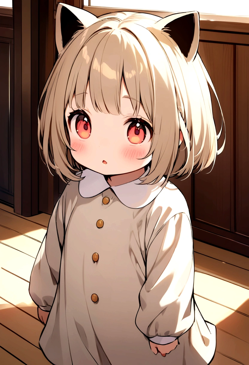 cute、、Short Bob、Kindergarten clothes、Cat ear、Hair color is beige