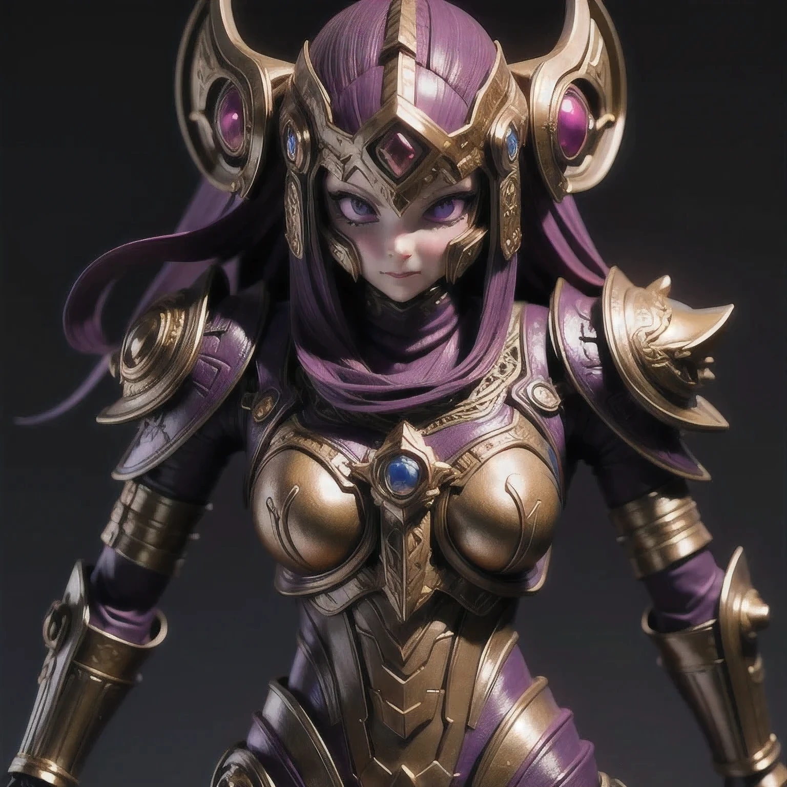 Close up of purple and gold toys, Super detailed fantasy characters, Science Fiction Characters render, detailed humanoid, Star Pathfinder Characters, Science Fiction Characters, Science Fiction Characters, humanoid character, very detailed character, Color Rendering, 3D Rendering Character Art 8K, Alien Armor, safi'jiiva armor, Marmoset Rendering