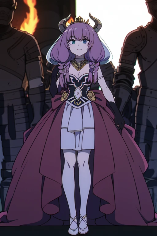 ((Best quality))),((Ultra-detailed)),((illustration)),((Disheveled hair)),((frilld)),(1 girl),(Solo),
1girl,solo,rating:safe,wedding,bare_shoulders,breasts,bridal_gauntlets,bridal_veil,cleavage,clothing,crown,curtsey,dress,drop_earrings,earrings,elbow_gloves,female,female_only,gloves,headdress,headwear,jewelry,layered_dress,long_hair,looking_at_viewer,necklace,skirt_hold,smile,standing,strapless,strapless_dress,tiara,veil,very_long_hair,white_dress,white_footwear,white_gloves,
pink hair,grey hair,Horns,