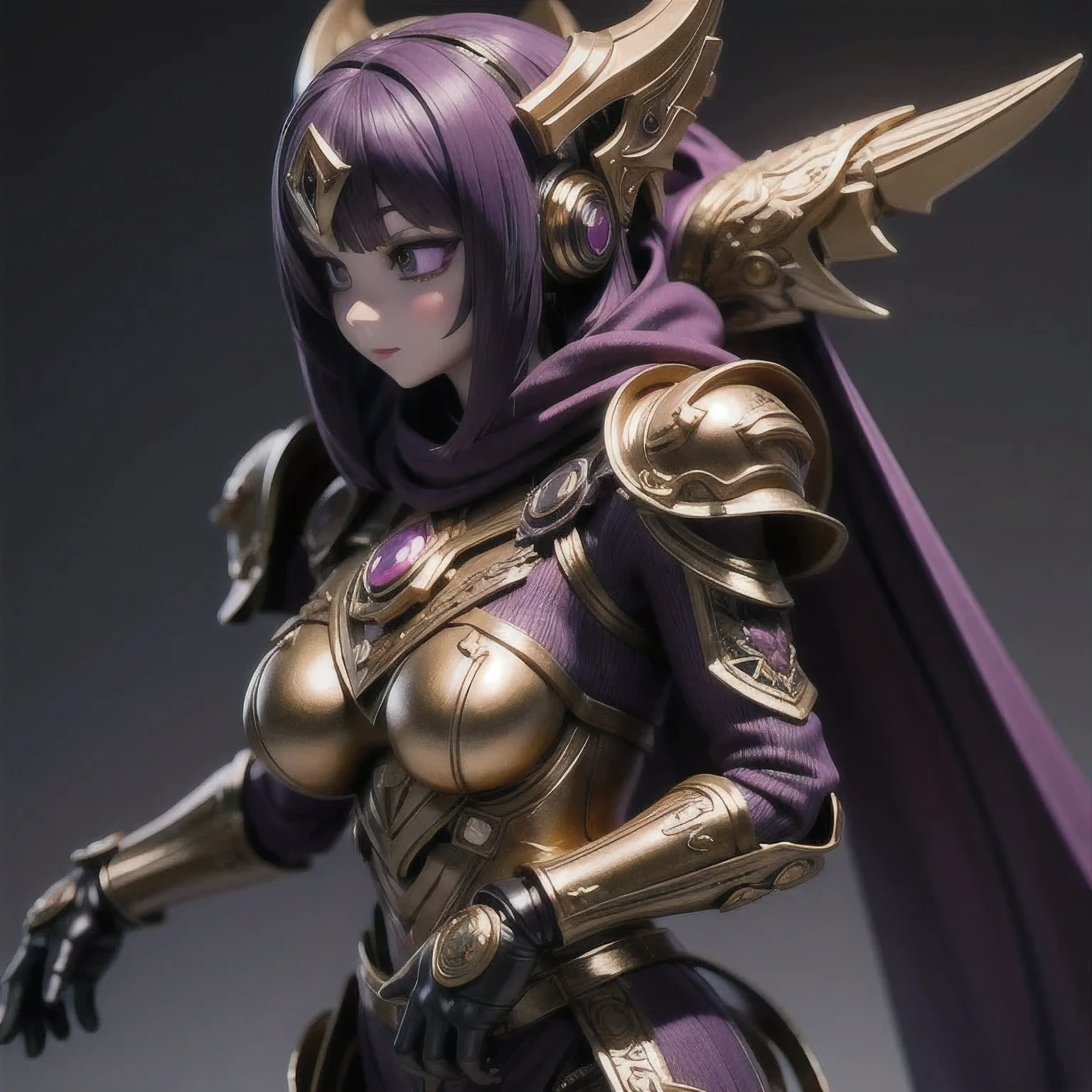 Close up of purple and gold toys, Super detailed fantasy characters, Science Fiction Characters render, detailed humanoid, Star Pathfinder Characters, Science Fiction Characters, Science Fiction Characters, humanoid character, very detailed character, Color Rendering, 3D Rendering Character Art 8K, Alien Armor, safi'jiiva armor, Marmoset Rendering