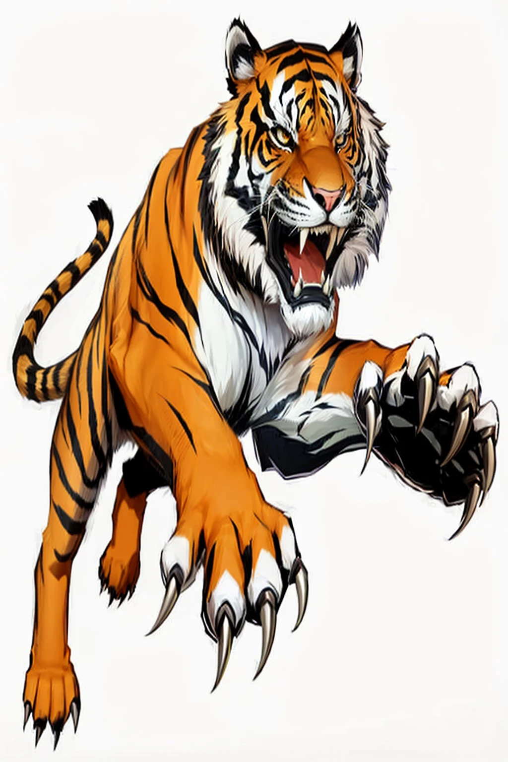 to tiger mascot running with claws and claws, high school mascot, anthropomorphic tigre, tigre_will do, to tiger, ((tigre)), Sharp teeth and claws, tigre of fire flying, tigre, sports team mascot, tigers, Sharp, detailed claws, sport mascot, Illustrates??the mascot's, with claws, the tigre is smiling, Sharp claws and tail