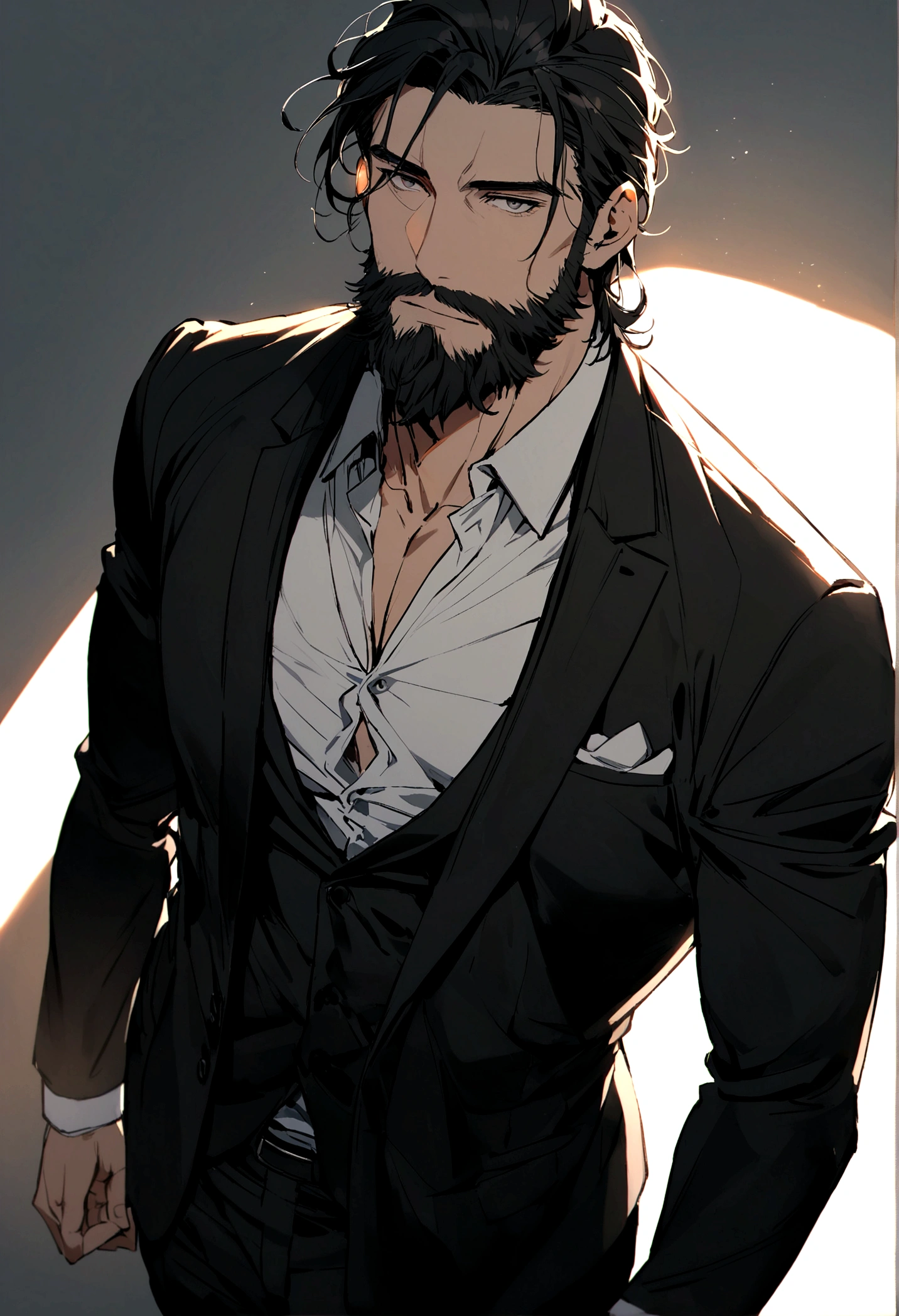 handsome man in suit , beautiful beard , executive sexy man, Black Suit