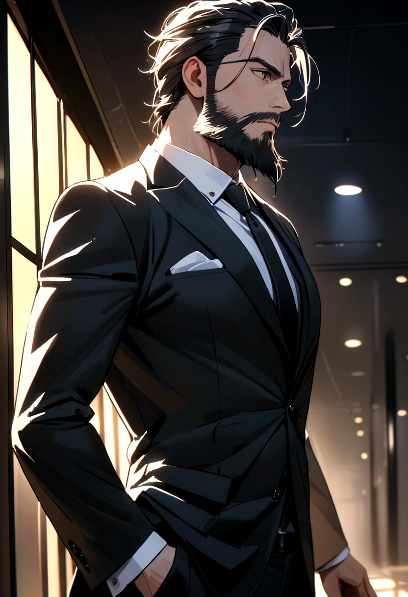 handsome man in suit , beautiful beard , executive sexy man, Black Suit