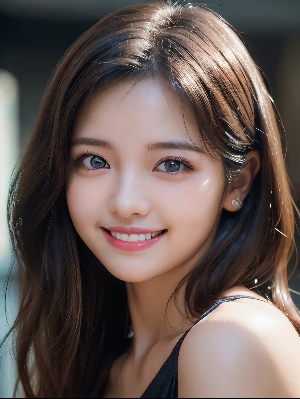 (photoRealstic:1.4),(hyper realisitic:1.4),(realisitic:1.3),(Smooth lighting:1.05),(Improved cinematic lighting:0.9),32K,1 girl,Realistic lighting,raytrace,（japanes:1.2),Detailed eyes, Double eyelid,16歳,(smile :1.5)