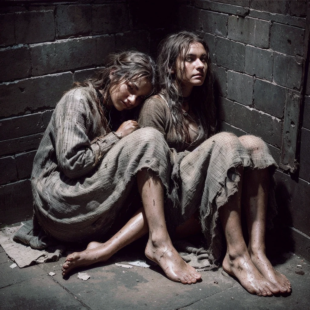 Roman Slave Girls, Slavic Tribe, Big Saggytits Working On A Farm, 20y. Old, Iron Collar, Brands On The Body, Exhausted By Hard Work, A Worn-Out Mare By Hard Labor, Tanned To Black From Dirt And Sun, Barefoot, Ragged, Beautiful But Exhausted Face, Dirty Hair, Somehow Braided, In An Old Torn Sacking That Replaces Her Short Tunic, Leaky And Dilapidated, High Texture Burlap, Body, Rural Italy, Cgsociety Of The Whole Body, Highly Detailed , Tumblr Aesthetic, Retro, Hd Photography, Hyperrealism, Tiny Details, Hyperdetailed, Photorealistic, Flickering Light, Glowing Neon, Black And White Photo, Natur