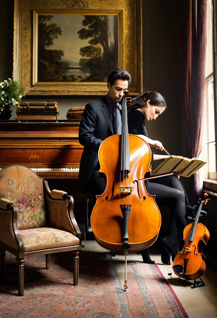 a piano, a cello, a violin,