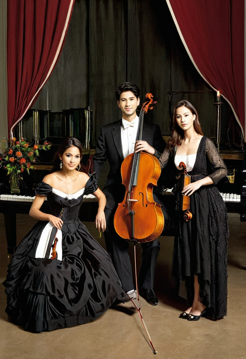 a piano, a cello, a violin,