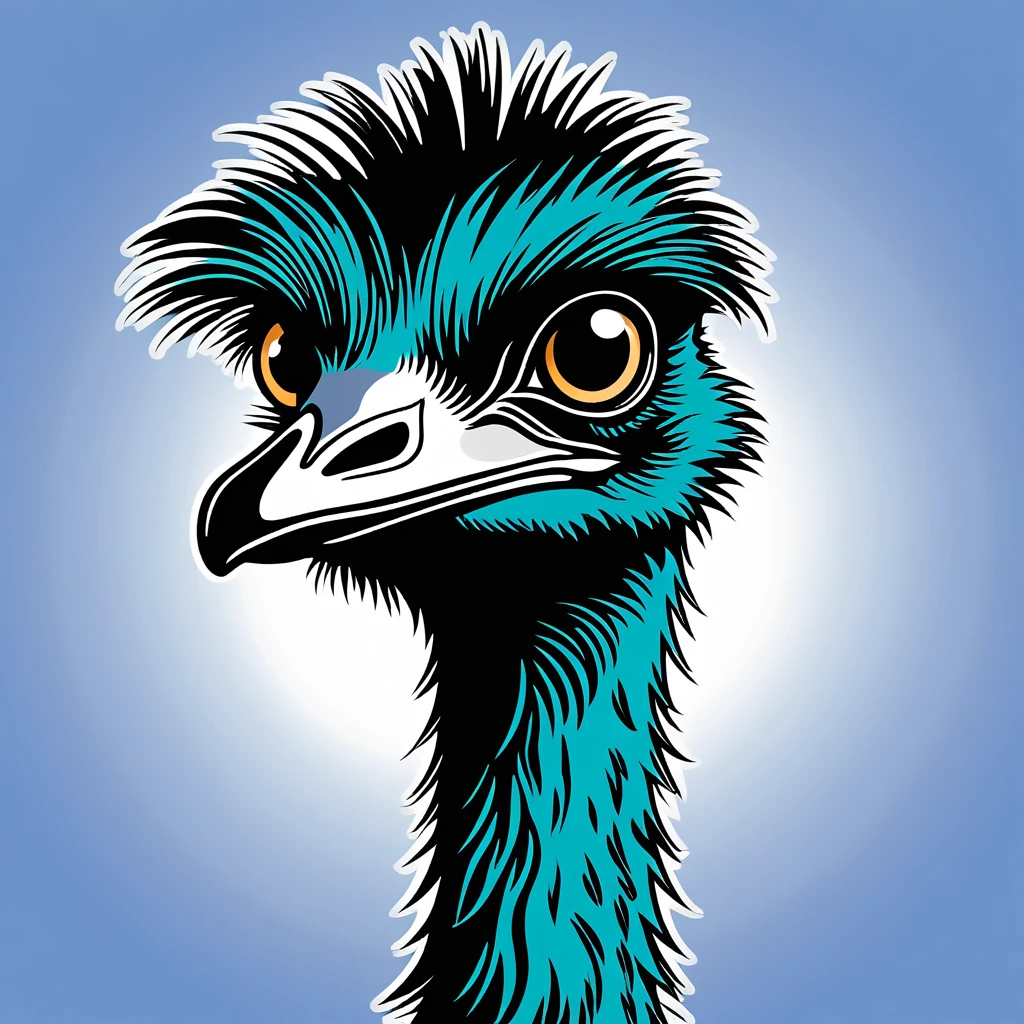cute emu, illustration, vector graphics, strong contours