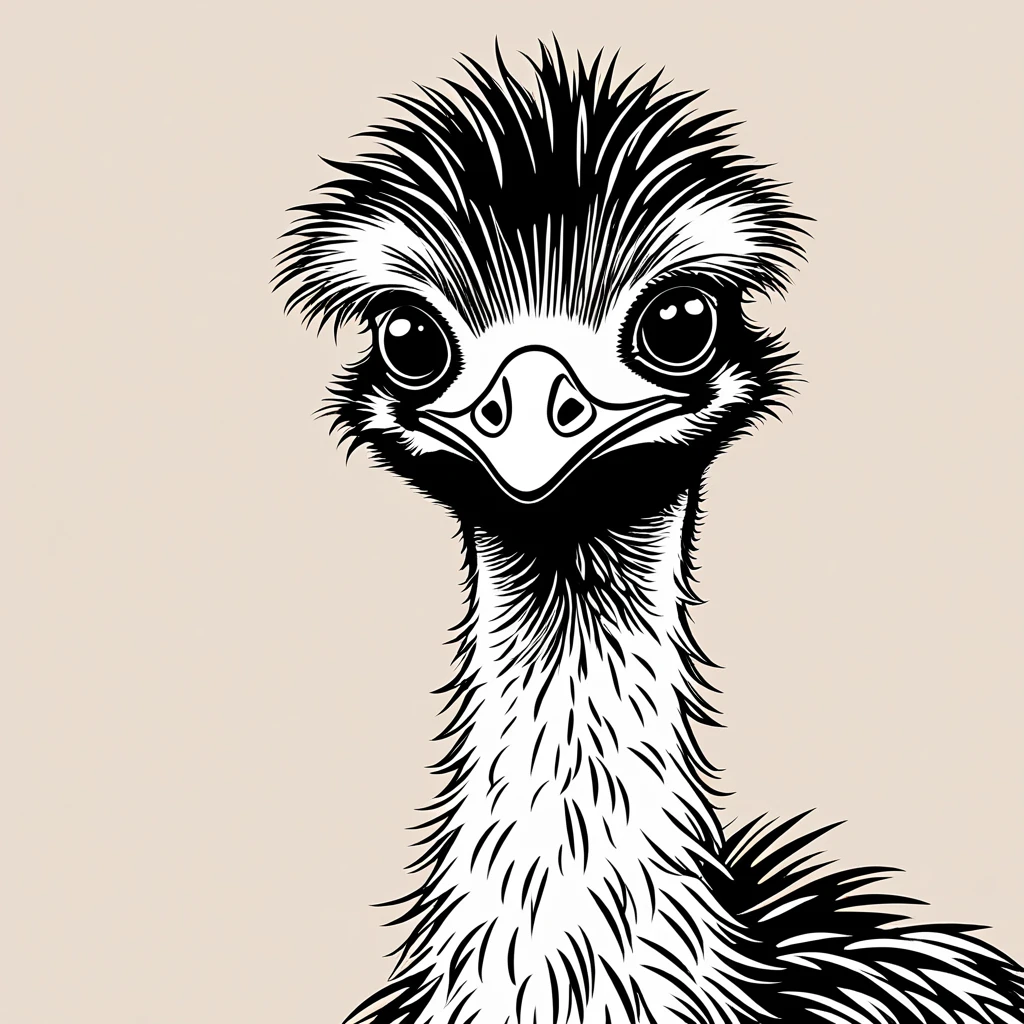 cute emu, illustration, vector graphics, strong contours
