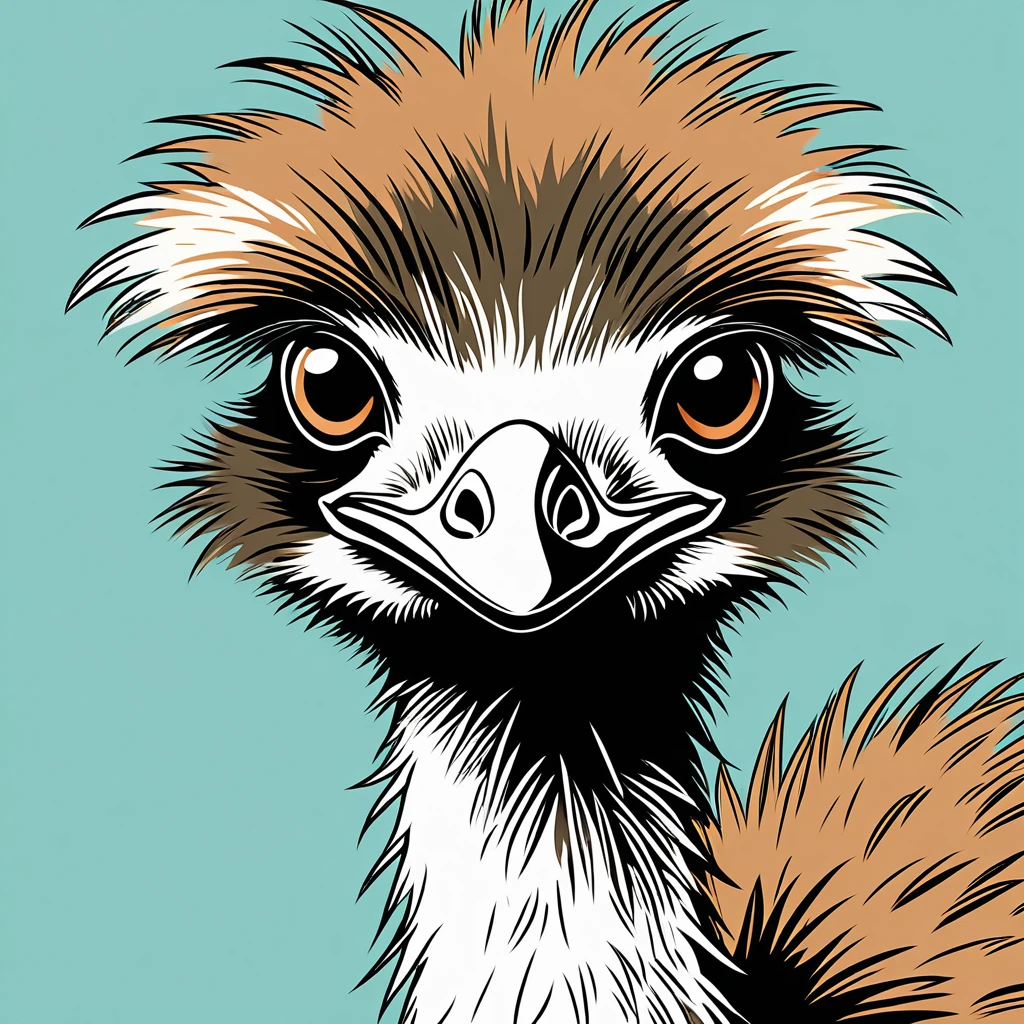 cute emu, illustration, vector graphics, strong contours

