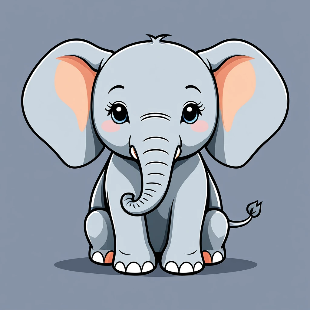 cute elephant, illustration, vector graphics, strong contours
