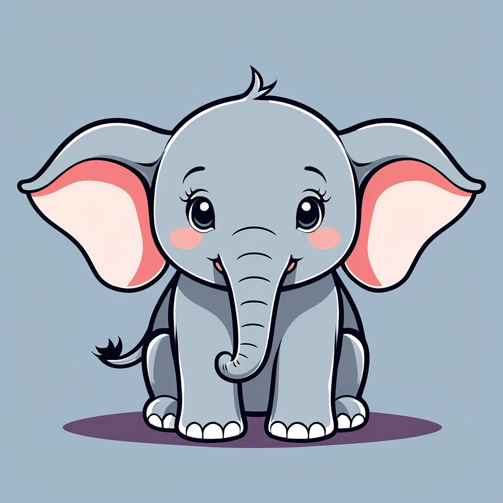 cute elephant, illustration, vector graphics, strong contours