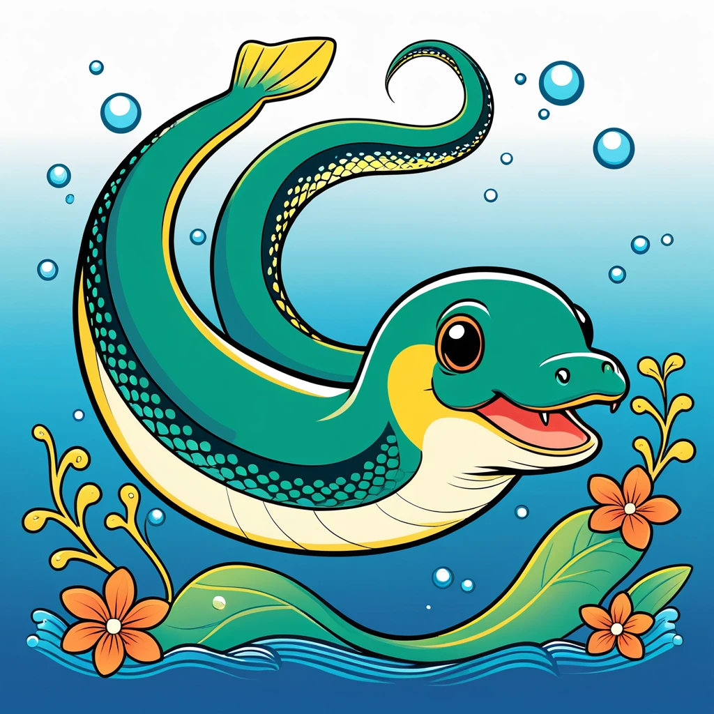 cute eel, illustration, vector graphics, strong contours
