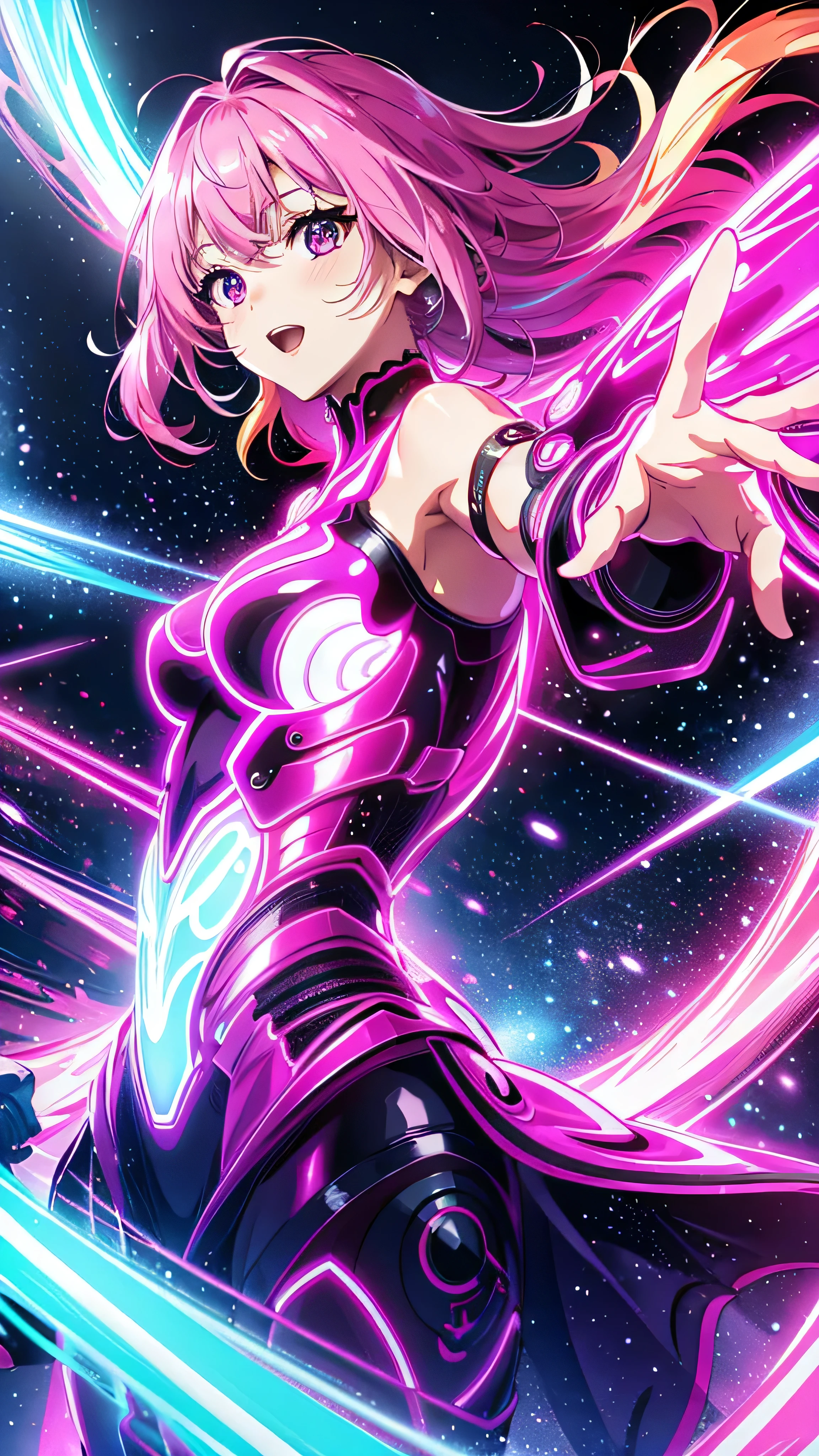 (Highest quality、4K、8K、High resolution、masterpiece:1.2)、Very detailed、(Anime Style、Realistic:1.37)、Girl in neon clothes、Neon Light、Bright colors、Sparkling atmosphere、Futuristic Fashion、Shiny fabric、Neon Signs、Busy street、Confident pose、Vibrant Energy、Nightlife Sensation、 Dynamic Movement、Creative patterns、Intense saturation、Edgy Style、Kaleidoscope Reflection、Fashion Forward、Fluorescent lamp