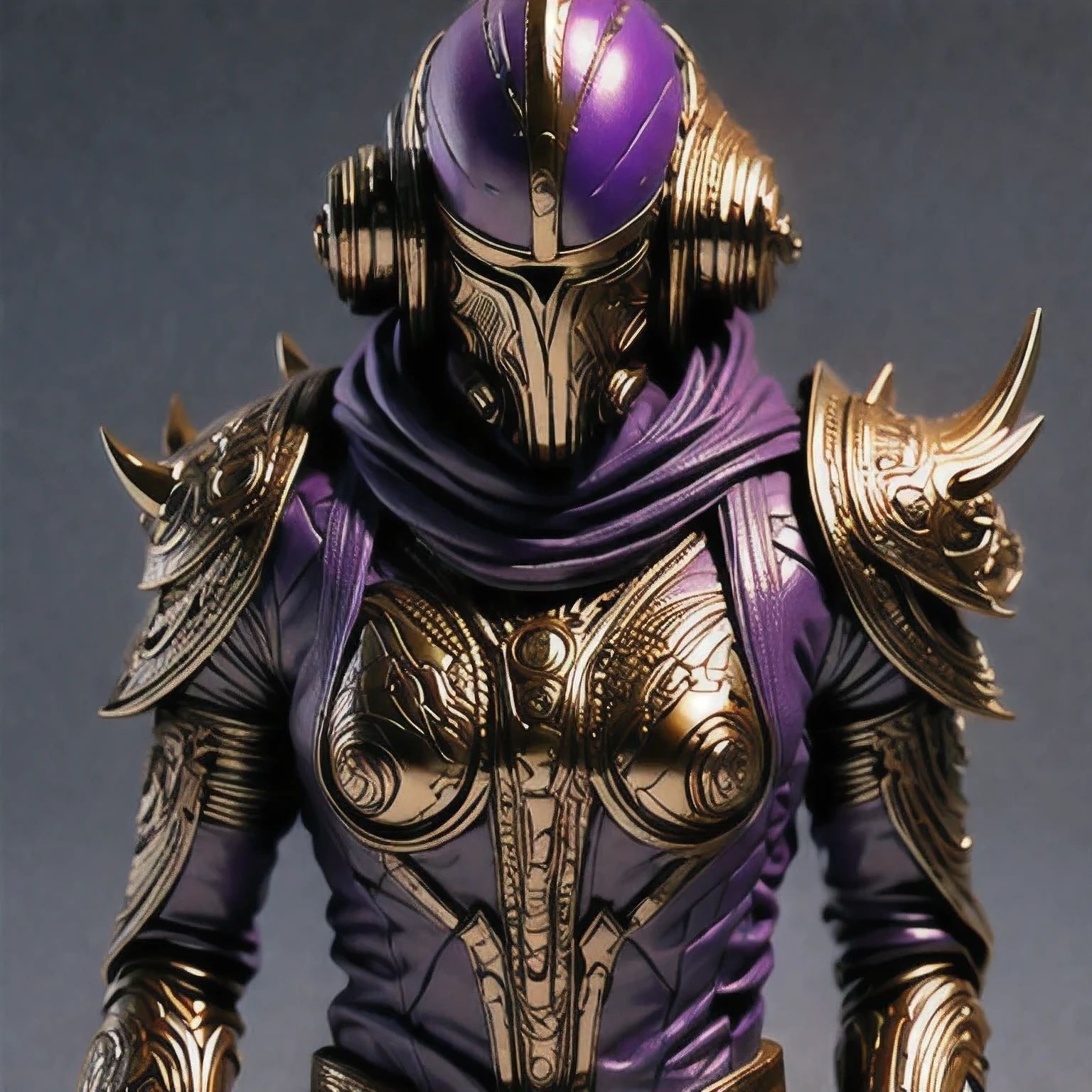 Close up of purple and gold toys, Super detailed fantasy characters, Science Fiction Characters render, detailed humanoid, Star Pathfinder Characters, Science Fiction Characters, Science Fiction Characters, humanoid character, very detailed character, Color Rendering, 3D Rendering Character Art 8K, Alien Armor, safi'jiiva armor, Marmoset Rendering