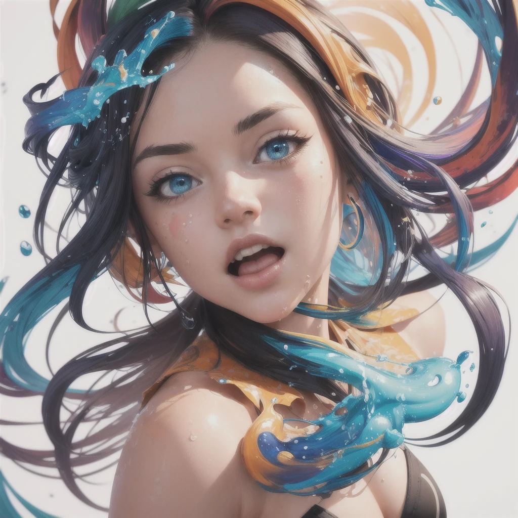 masterpiece, best quality, [(white background:1.5),::5] (circle), framing, 1girl in dynamic pose, (beautiful detailed colorful splash art:1.4),  rotational symmetry, (beautiful face, portrait shot:1.1), (realistic, photorealistic:1.1)
