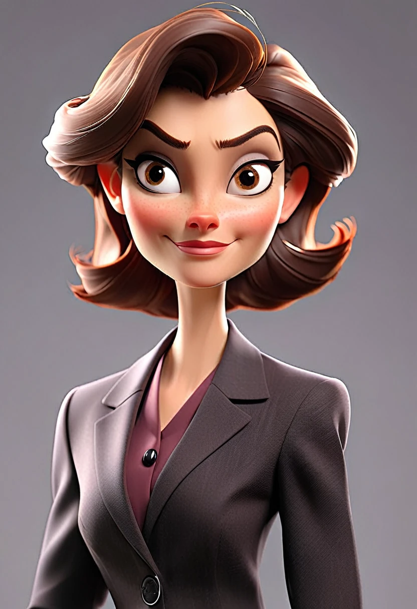 A middle-aged European woman in a modern business suit, depicted with a pleasant facial expression, the figure turned slightly towards the right shoulder, at an angle of 20%, front to back view. Professional color correction with soft shadows, professional studio lighting.