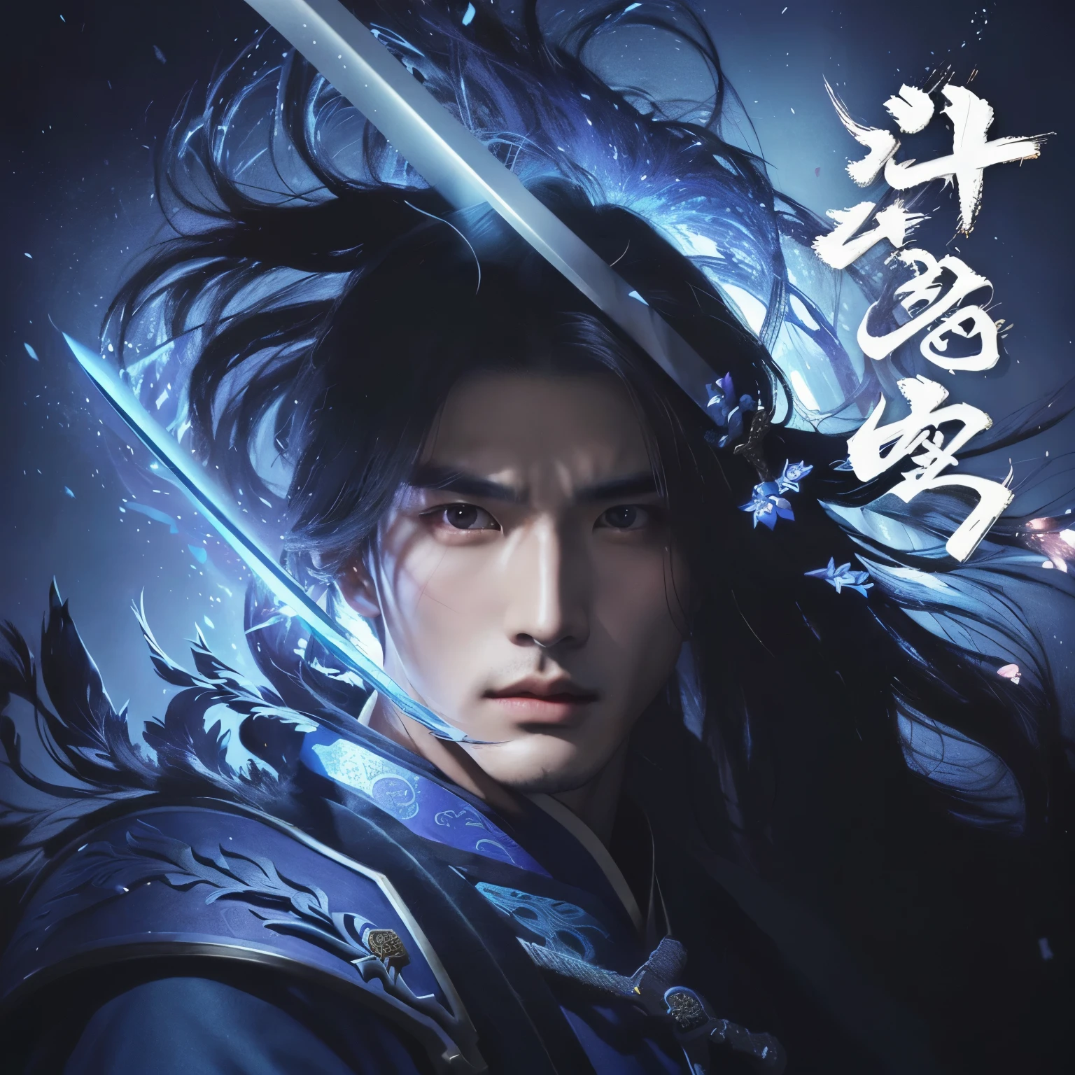 a close up of a person with a sword in a poster, xianxia hero, heise jinyao, zhao yun, by Yang J, inspired by Cao Zhibai, inspired by Zhao Yuan, inspired by Guan Daosheng, inspired by Zhang Wo, wuxia, handsome guy in demon slayer art, inspired by Zhang Han