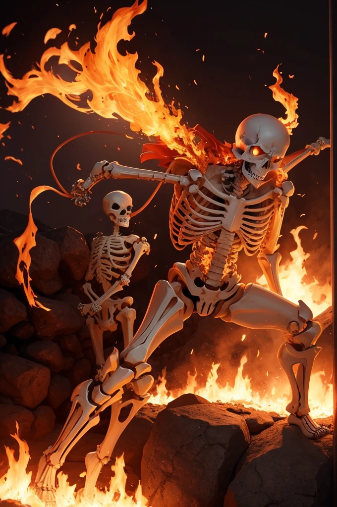 Skeleton on fire like a jojo stand