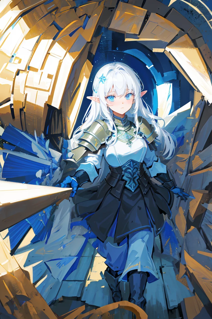 броня Paladinа, heavy armor, Heavy armor, Paladin, a spear, Эпическая броня Paladinа, heavy armor. Dramatic, Female Elf, Big Shield, white long hair, White mantle