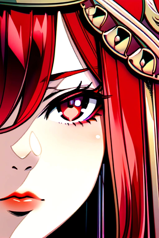 Girl with red long hair.