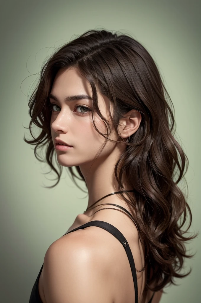 naughty man, dark-skinned, greeneyes, wavy brown hair reaches the back of the neck